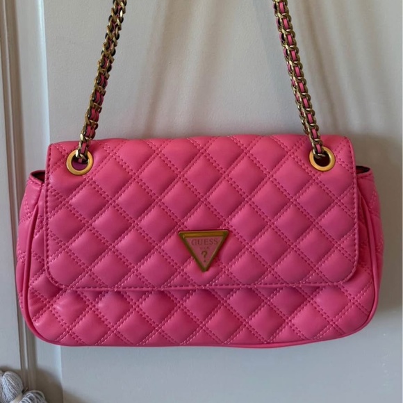 Pink Guess Giully convertible crossbody flap bag. - Picture 1 of 8